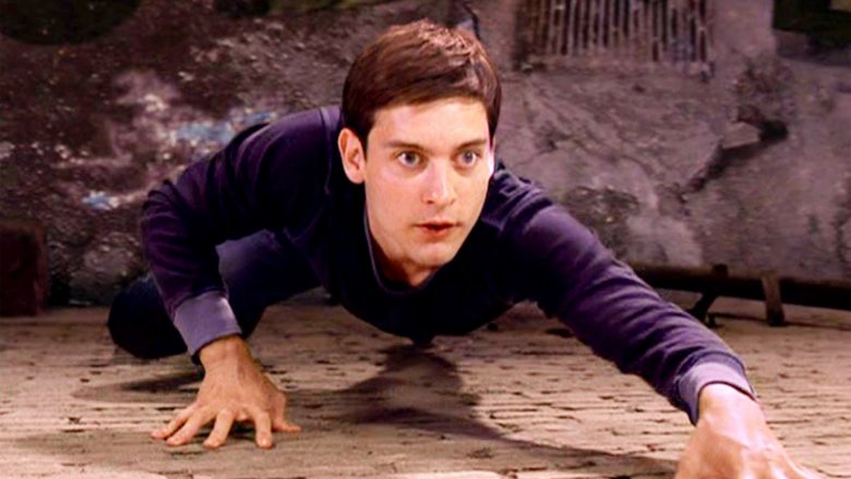 Tobey Maguire learning his wall-crawling ability in Spider-Man